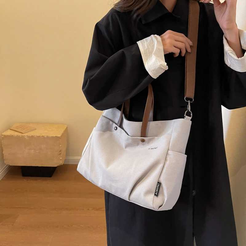 Pleats Large Capacity Canvas Wens Tote Bags Zipper Versatile Ladies Shoder Bags 2024 New 2025 Bolso Mujer Z250409