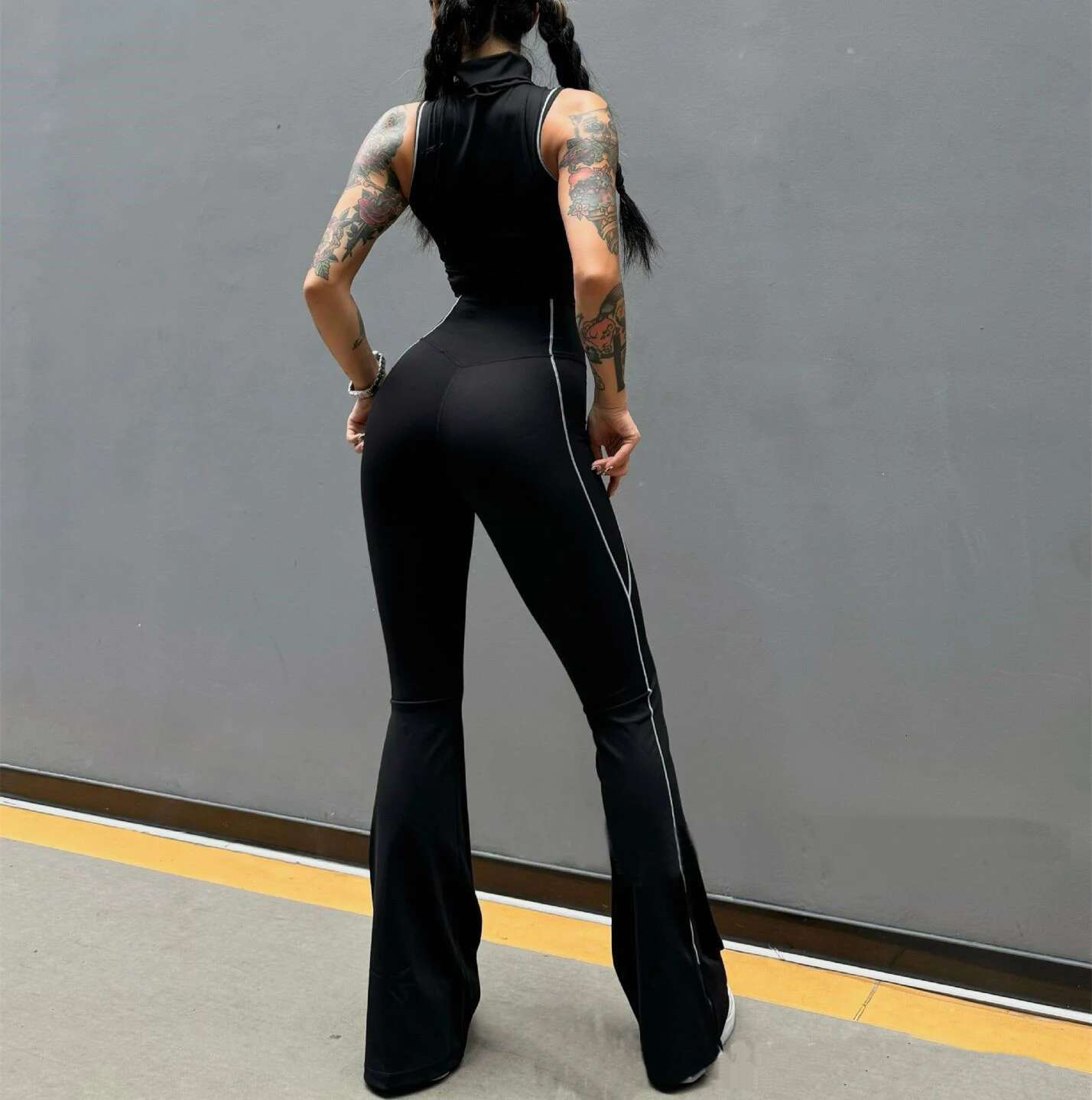 1/2Pcs Women Yoga Suit Tight Fitting Sports Set Workout Breathable Fiess Bra Gym Long Sleeve Crop Top Bell-bottoms Leggings