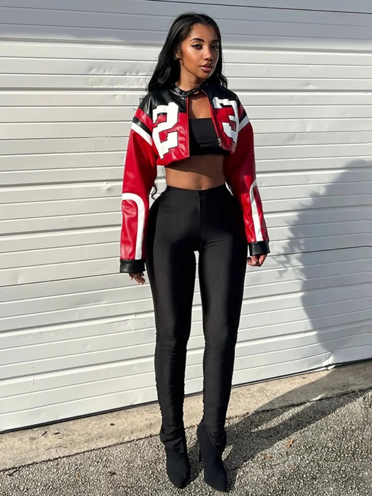 Sisterlinda womens autumn and winter zipper street patch work casual baseball short jacket single chest cut outdoor chic 250409