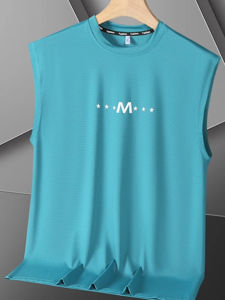 Tank top mens plus size 8XL 7XL 6XL ice silk classic sleeveless Tshirt black blue green threeway fully matched quick drying 250409