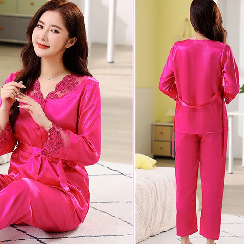 Top SpringSummer Sleeping Pants Summer Simulation Silk Lace Womens Dress Ice Pajamas 250409