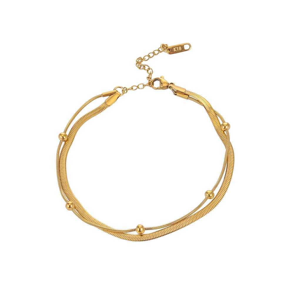 316L Stainless Steel Gold Color Double-Layer Anklets For Women Girl New Trend Leg Chain Waterproof Jewelry Gift Party Z250408