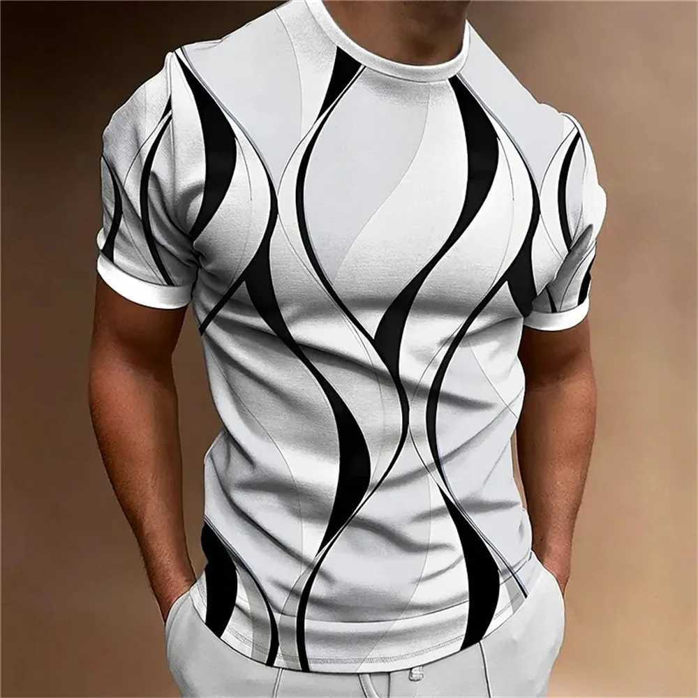 Mens T-shirt casual loose fashion retro black and white striped 3D printed T-shirt Harajuku society high-quality mens clothingXJ250409