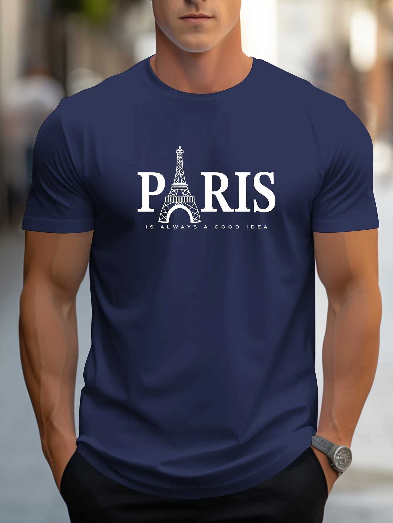 Summer mens T-shirt short sleeved Paris pattern printed casual O-neck oversized floral fashion streetwear mens T-shirtXJ250409