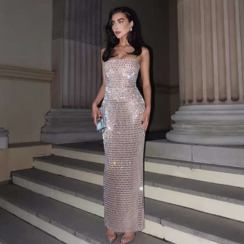 Hot-Selling Fashion Rhinestone Women's Strapless Sexy Solid Color Party Evening Bodycon Night club dress SEXY DRESSES FOR WOMEN