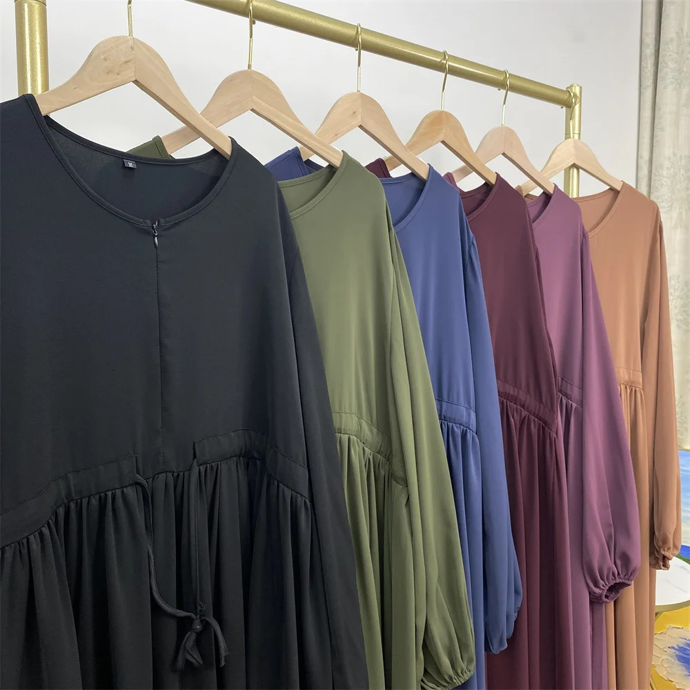 Muslim Eid al Fitr Long Dress Abaya Womens Humility Nida Zipper Front Dubai Islamic Kaftan Robe Evening 250409