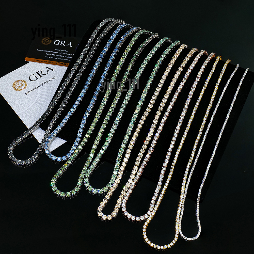 Wholesale Colored Hip Hop Jewelry Jewellery Silver S925 Ice Gra Vvs Mossanite Moissanite Diamond Tennis Necklaces Chain for Men