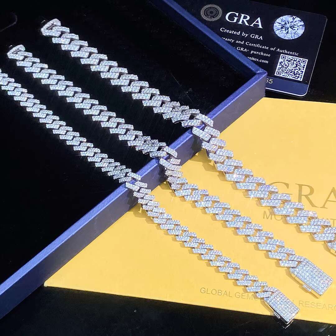 Pass Diamond Tester 925 Sterling Silver Iced Out 10MM Miami Hip Hop VVS Moissanite Diamond Cuban Link Chain