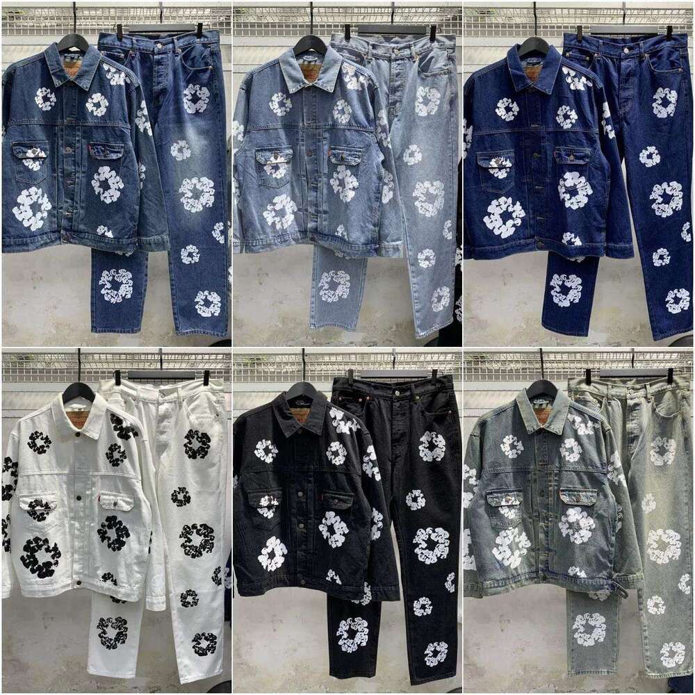 Women's Wear DT Cotton Print Denim Suit, High Street Youth Trend Jacket, Trendy Casual Pants, Men's Jeans