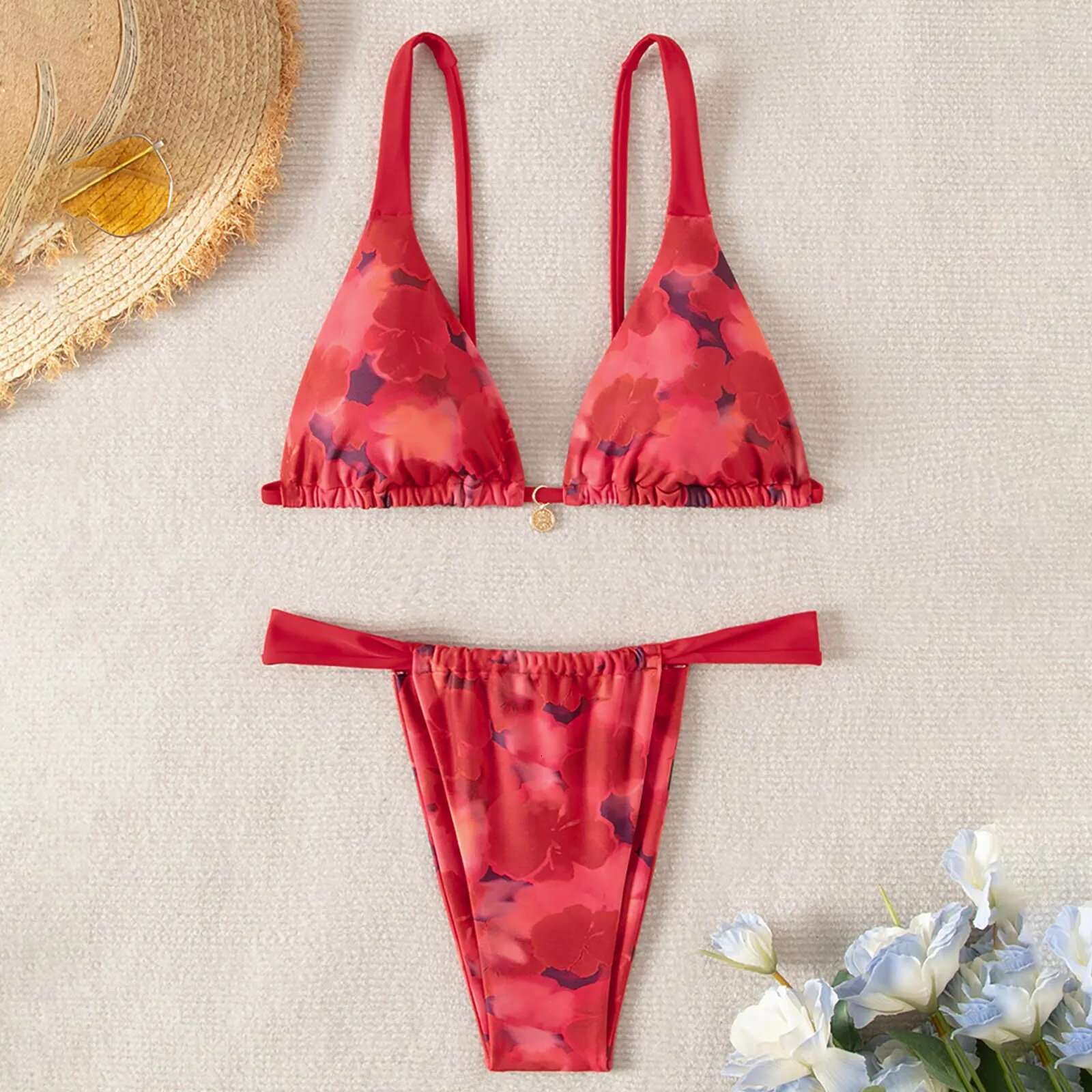 Dongdumaoyi New Summer Swimwear Bikini Set Sexy Print Triangle Laced Up Piece Women Split Swimsuit High Waist Beach