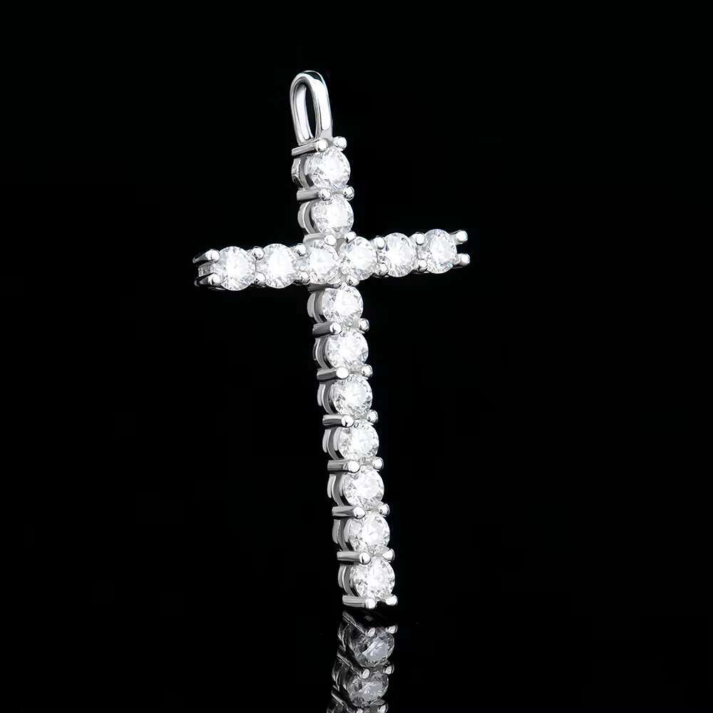 Fine Jewelry 925 Silver Mossanite Diamond Jewelry Cross Pendants Necklaces White Gold/Gold/Rose Gold Color Fashion Jewelry