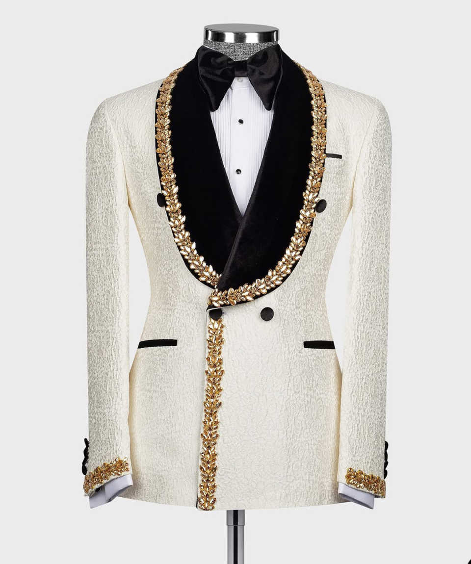 Fashion Show Wedding Men Suit Crystal Velvet Neck Party Suit 2-PCS Coat Pant Tailor-Made Groom Groomsman Formal Occasions Size Customized M251015