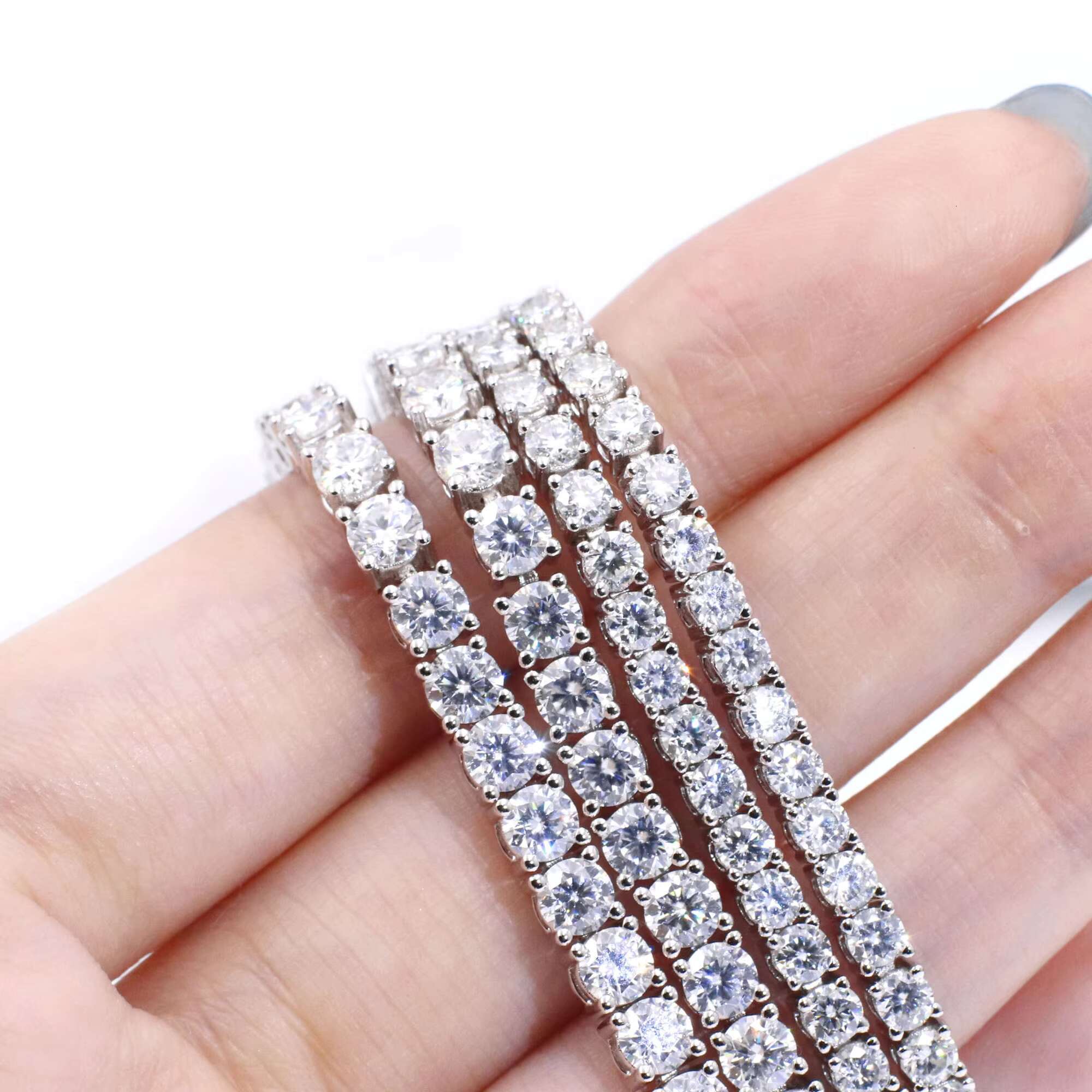 Free Shipping USA Warehouse Stock 3.0mm 4.0mm 5.0mm DEF VVS1 Round Moissanite S925 With White Gold Plated Tennis Bracelet
