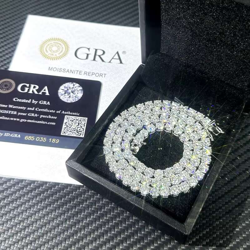 Factory Wholesale 925 Silver Gold Plated 3mm-6.5mm D VVS Moissanite Tennis Chain Necklace for Men and Women