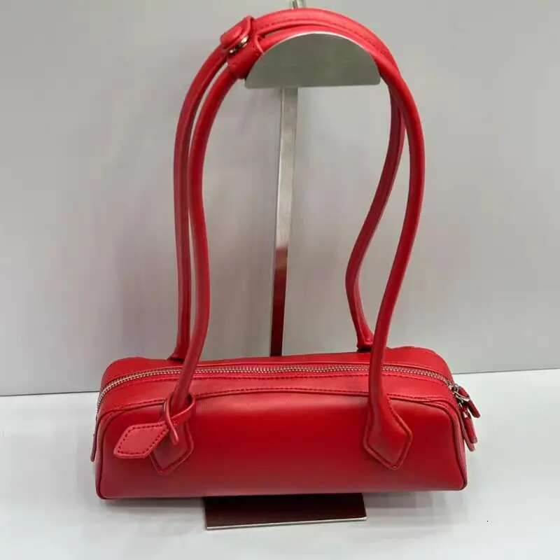 Modern-Style Fashion Red Long Handle Tote Small Leisure Split Cow Leather Handbag Women Underarm Shoulder Bag