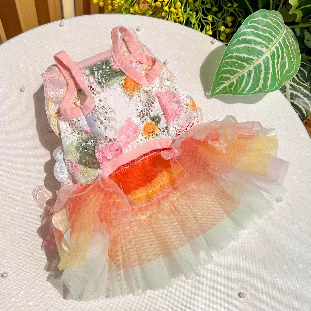 Dog Clothing Summer Thin Cat Princess Tight Clothes Rainbow Butterfly Ping Pong Leather Pet Clothing Accessories Dog Dress 250409
