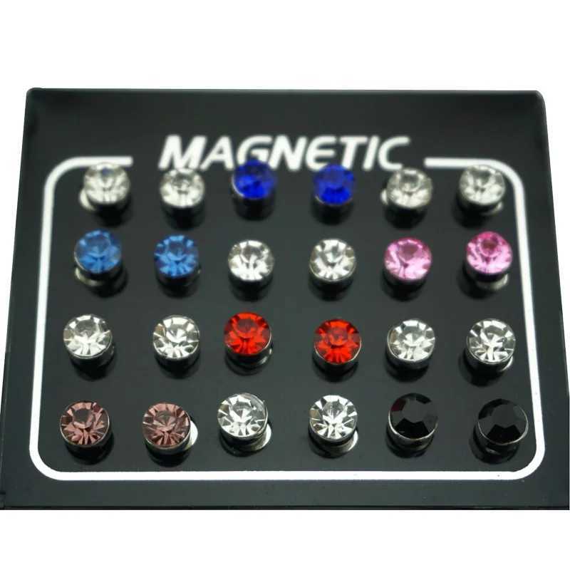 REGELIN 12 Pair/lot 4/5/6/7mm Round Crystal Rhinestone Magnet Stud Earring Puck Women Mens Magnetic Fake Ear Plug Jewelry Z250408
