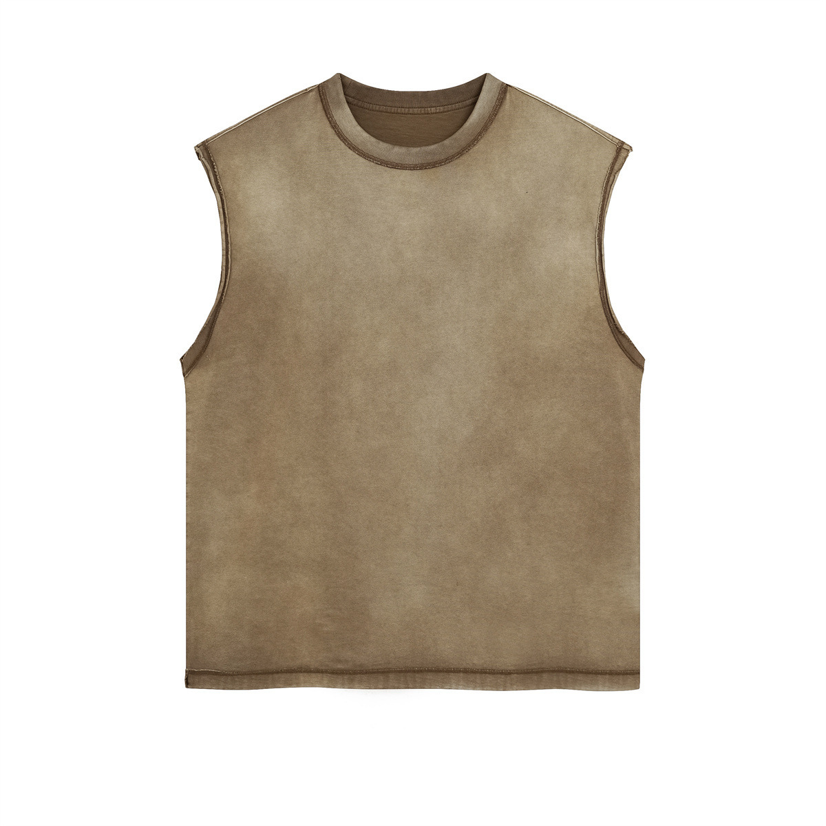 2025 summer spray painted washed fitness camisole men's pure cotton loose edged distressed sleeveless short sleeved T-shirt