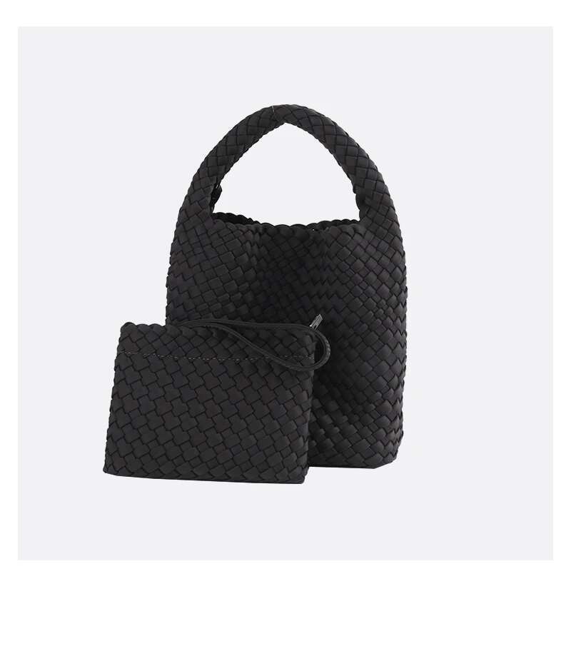 Speliko Neoprene In Large Capacity Tote With Woven Clutch Bag