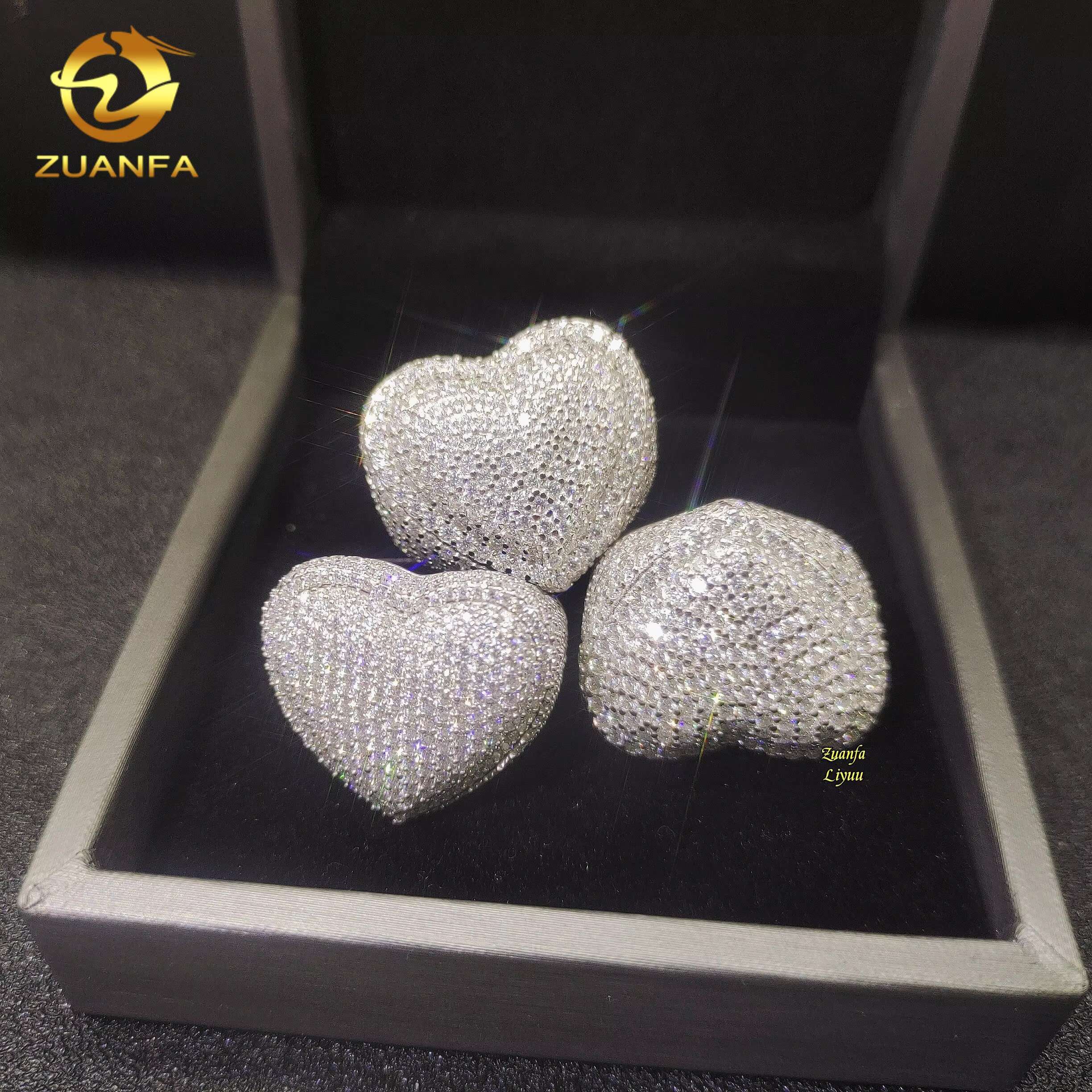 Iced Out Moissanite Engagement Rings Hip Hop Fashion Silver Jewelry Heart Shape Diamond Wedding Rings for Men Women
