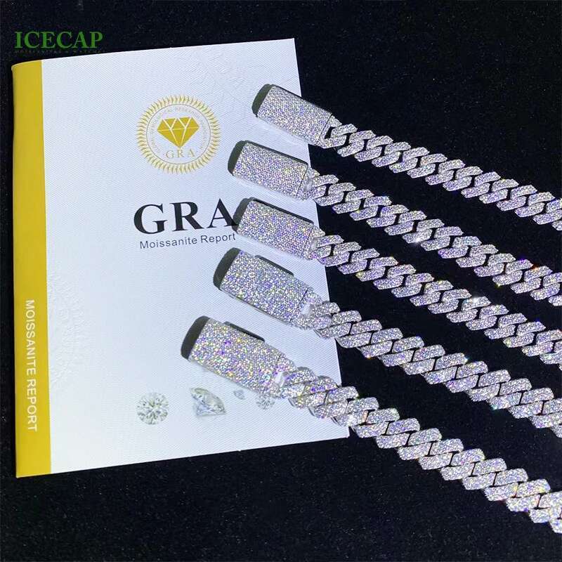 8mm 10mm 12mm 13mm 14mm 15 Mm Miami Cuban Link Chain Necklace 925 Silver Moissanite Cuban Link Necklace for Men