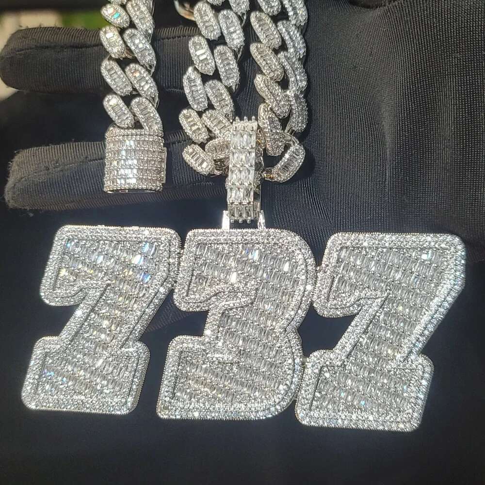 Personalized Solid Back Name Necklace Chain Custom Iced Out Number&Letter Pendant Birthday Gift Icy Baguettecz Hip Hop Jewelry