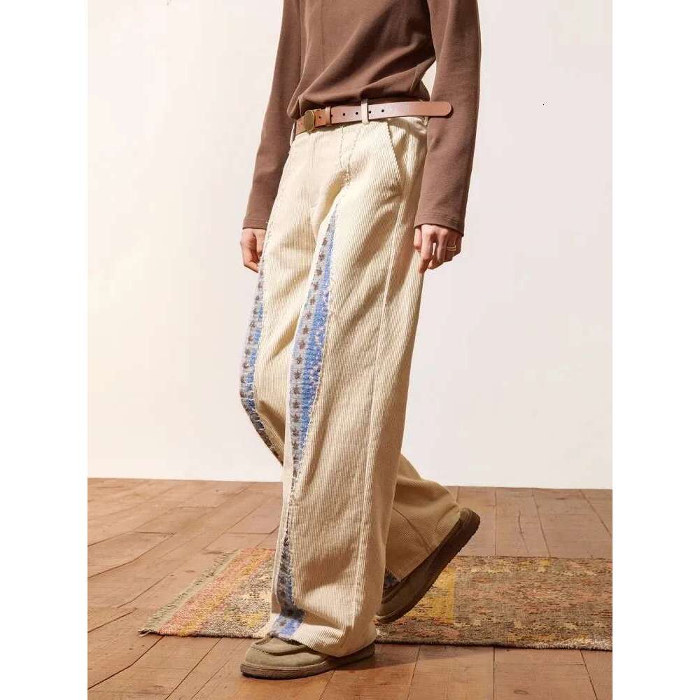 Retro Loose Light Core Veet For Women's Autumn And Winter New Design Sense Splicing Casual Wide Leg Pants