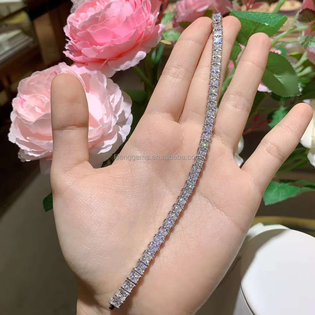 Full Diamond 4mm Princess Square VVS Moissanite Diamond Jewelry 925 Silver Plated 18k Gold Luxury Bracelet