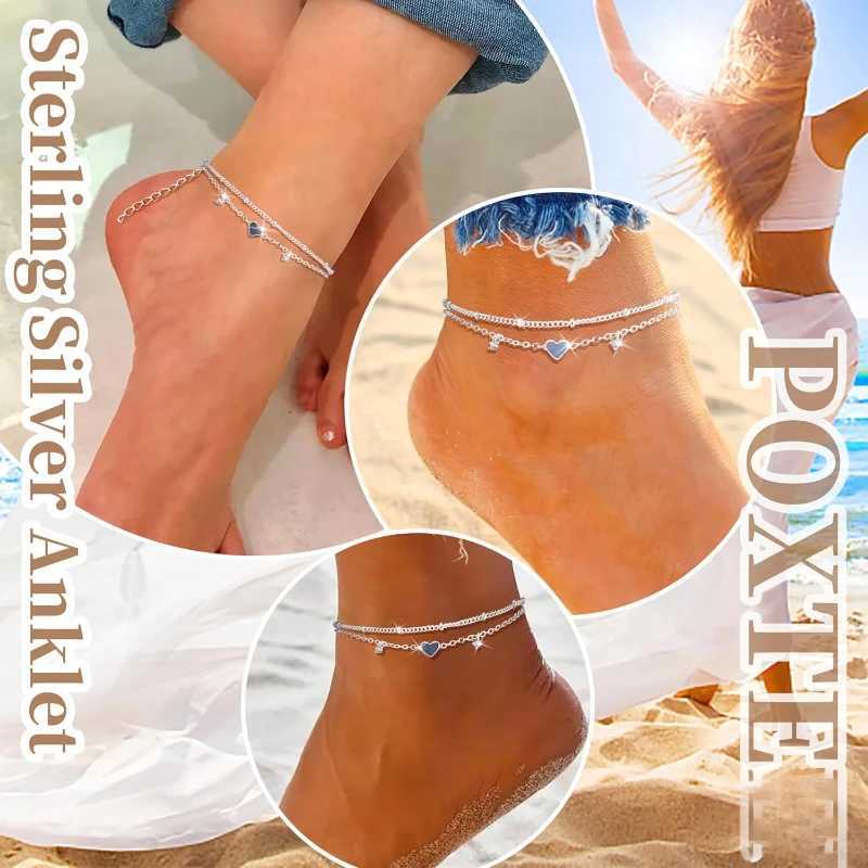 925 Sliver Plated CZ Anklet Bracelets for Women Girl Trendy New Waterproof Heart Charm Dainty Layer Chain Anklets Jewelry Gifts Z250408