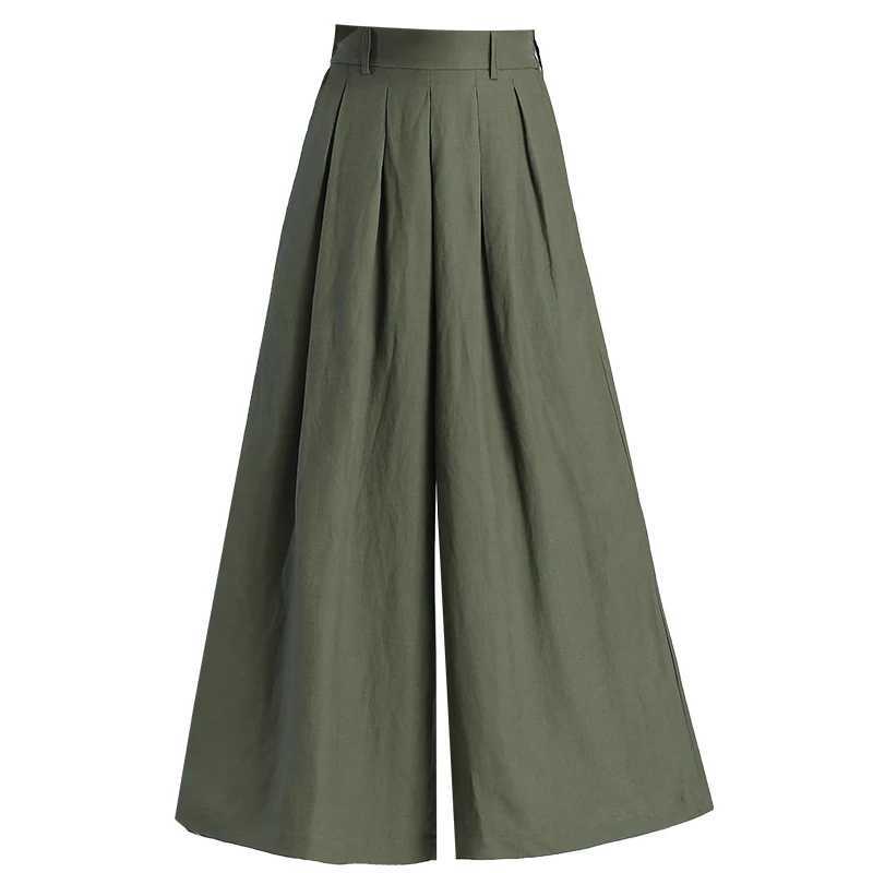 Linen nine point wide leg pants for women in spring 2024 thin pants leather high waisted eight point pants casual loose pants cotton linenXJ250403