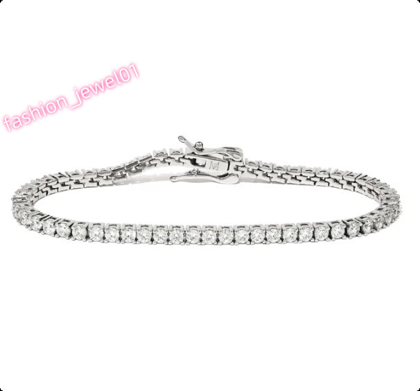 Loveher Unisex High-End Tennis Bracelet Shiny Silver Plated CZ Stone Iced Moissanite Diamond Fashion Chain Link Bracelet Brass