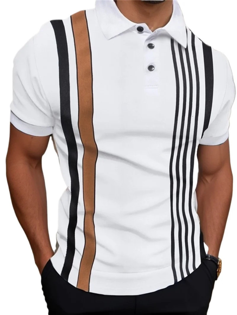 Summer Mens Polo Collar Stripe Fashion Tshirt Casual 250409