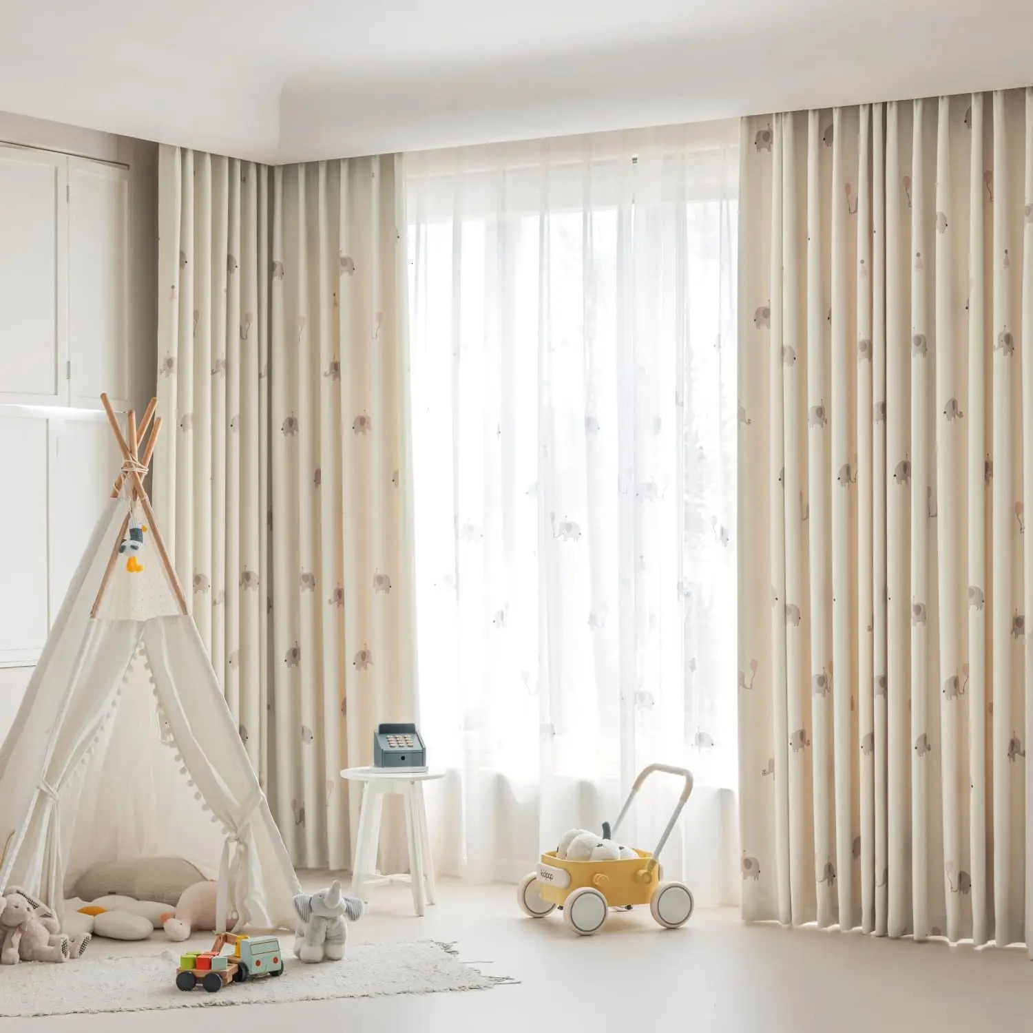 Cartoon elephant printing childrens room daycare animal patterns empty gauze curtains bedroom living room decoration 250409