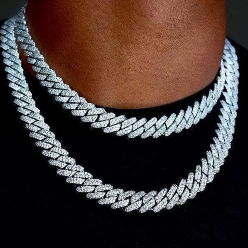 14mm Iced Out Prong Cuban Link Chain Necklace for Men Women 2 Row Rhinestone Paved Miami Rhombus Hip Hop Jewelry Wholesale