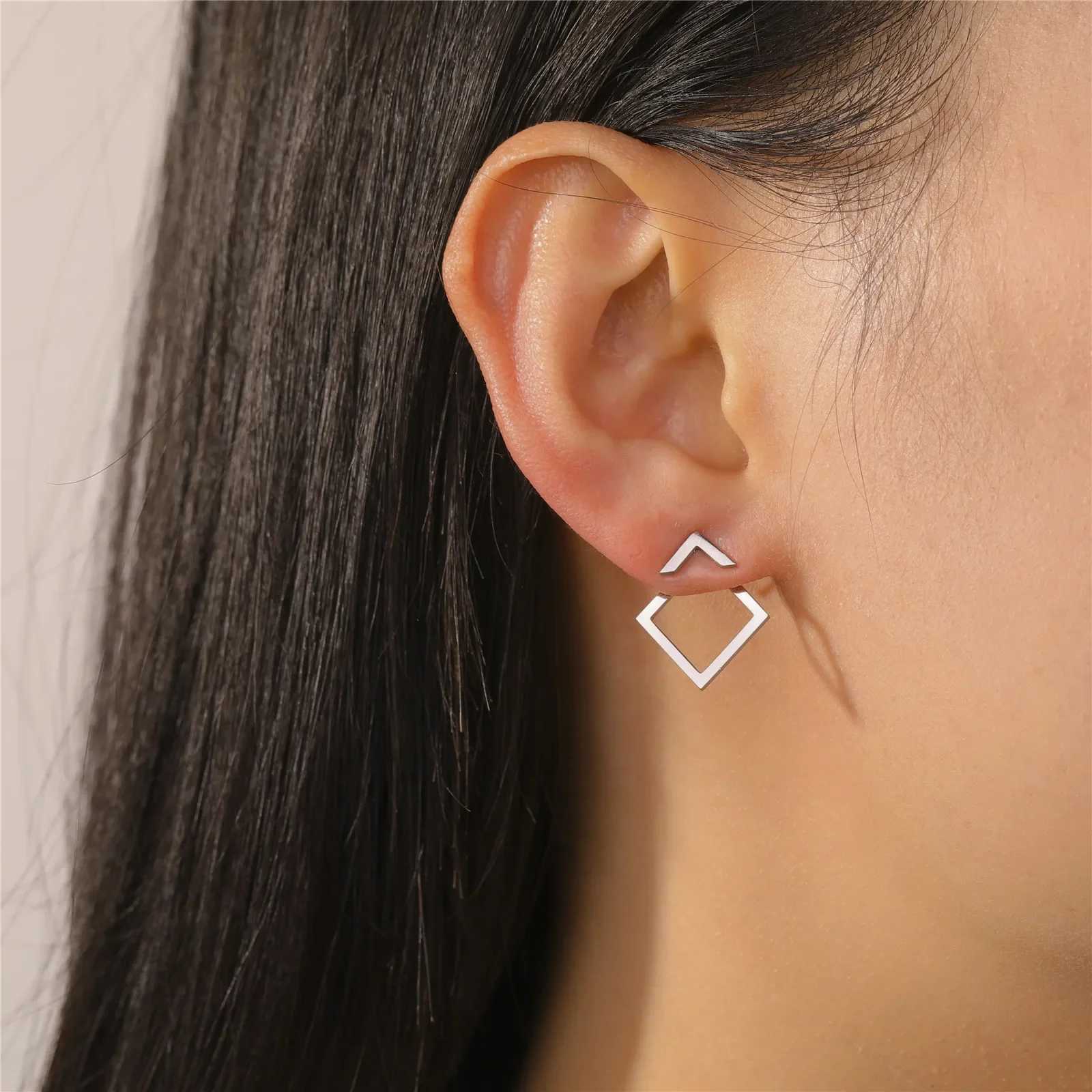 Skyrim Stainless Steel Gold Color Geometric Stud Earring for Women Girls Minimalist Square Triangle Ear Stud Trendy Jewelry Gift Z250408