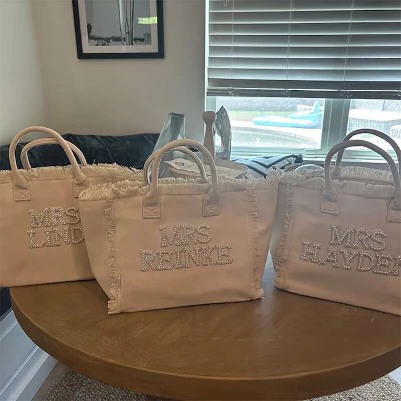 Custom Personalised Mrs Tote Bag Bridal Shower Destination Wedding Bachelorette Hen Do Party Honeymoon Travel Bride To Be Gift