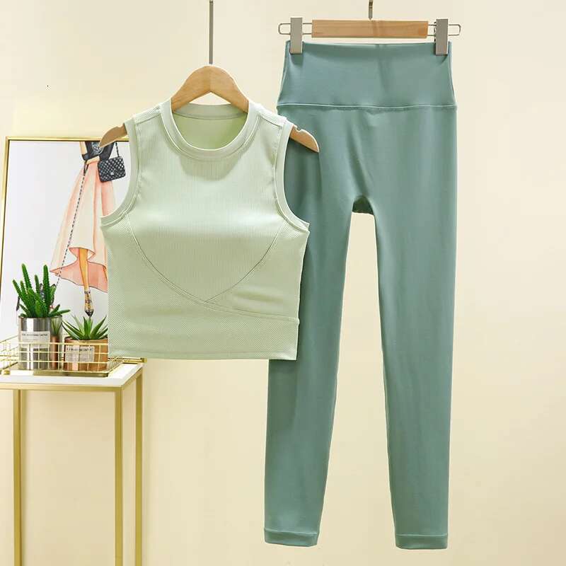 Women's 2-Piece Yoga Suit Sports Top & Leggings Professional Gym Training Running Fiess Pant Set