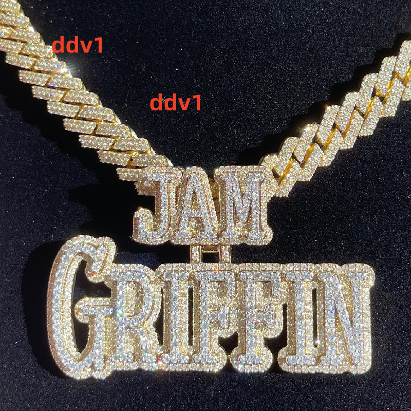 Personalized Name Pendant Large Size White Gold Moissanite Memory Nameplate Pendant for Necklace Customizable