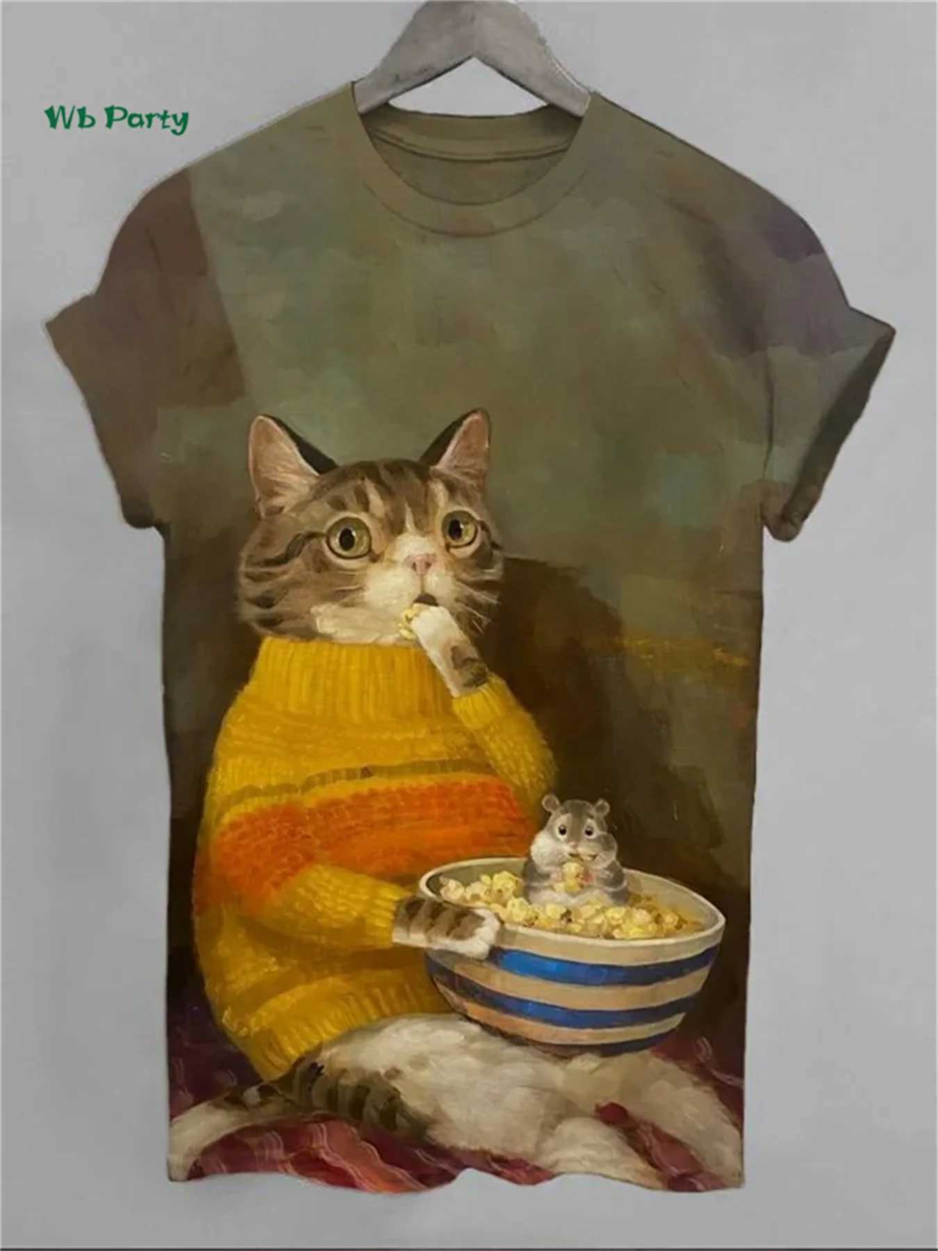 Cat pattern mens T-shirt 3D printed interesting animal short sleeved T-shirt oversized top summer daily outdoor casual mens clothingXJ250409