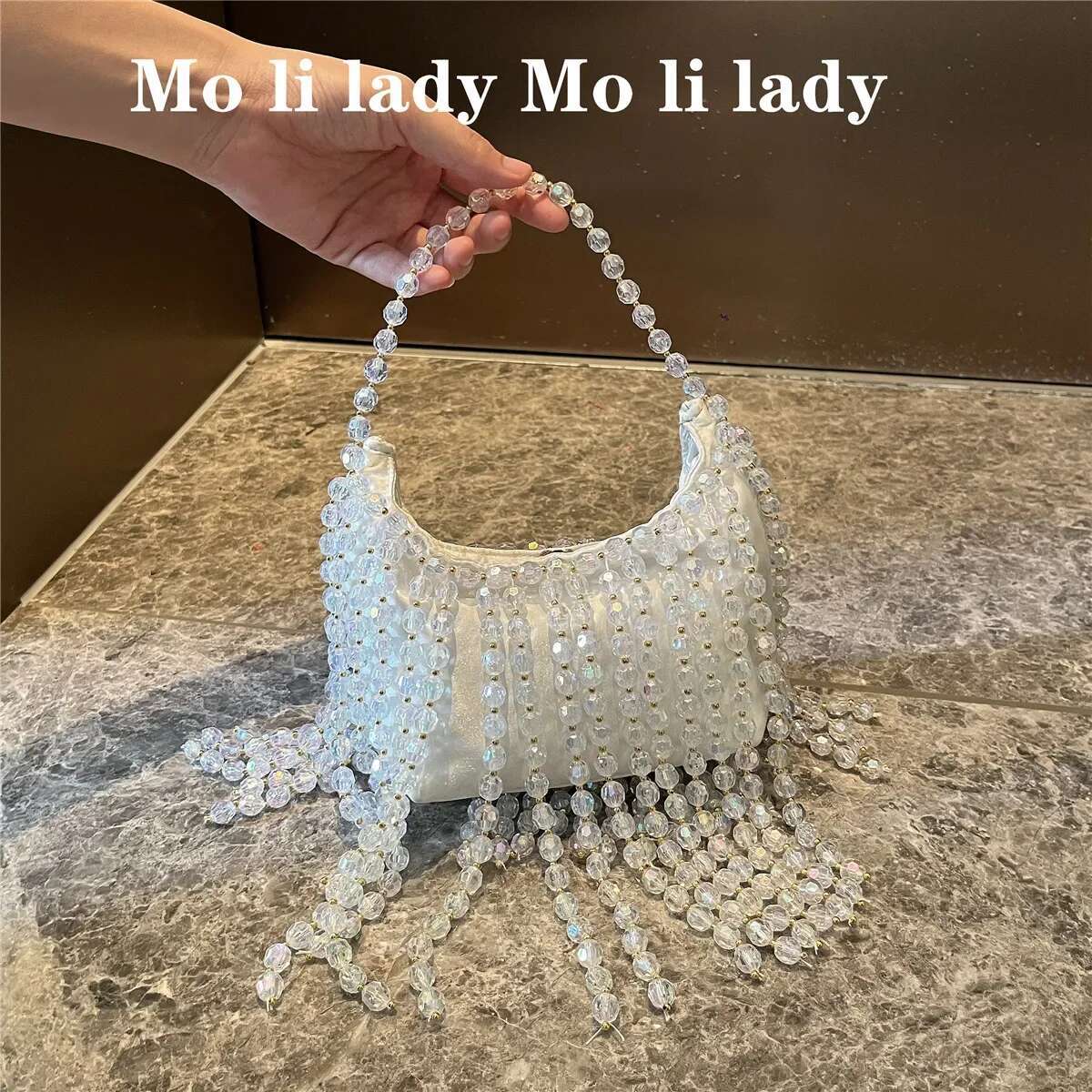 Retro Handbag Fairy Popular Woven Beaded Bucket Crossbody Summer Niche Design Hollowed Out Pearl Women Bag
