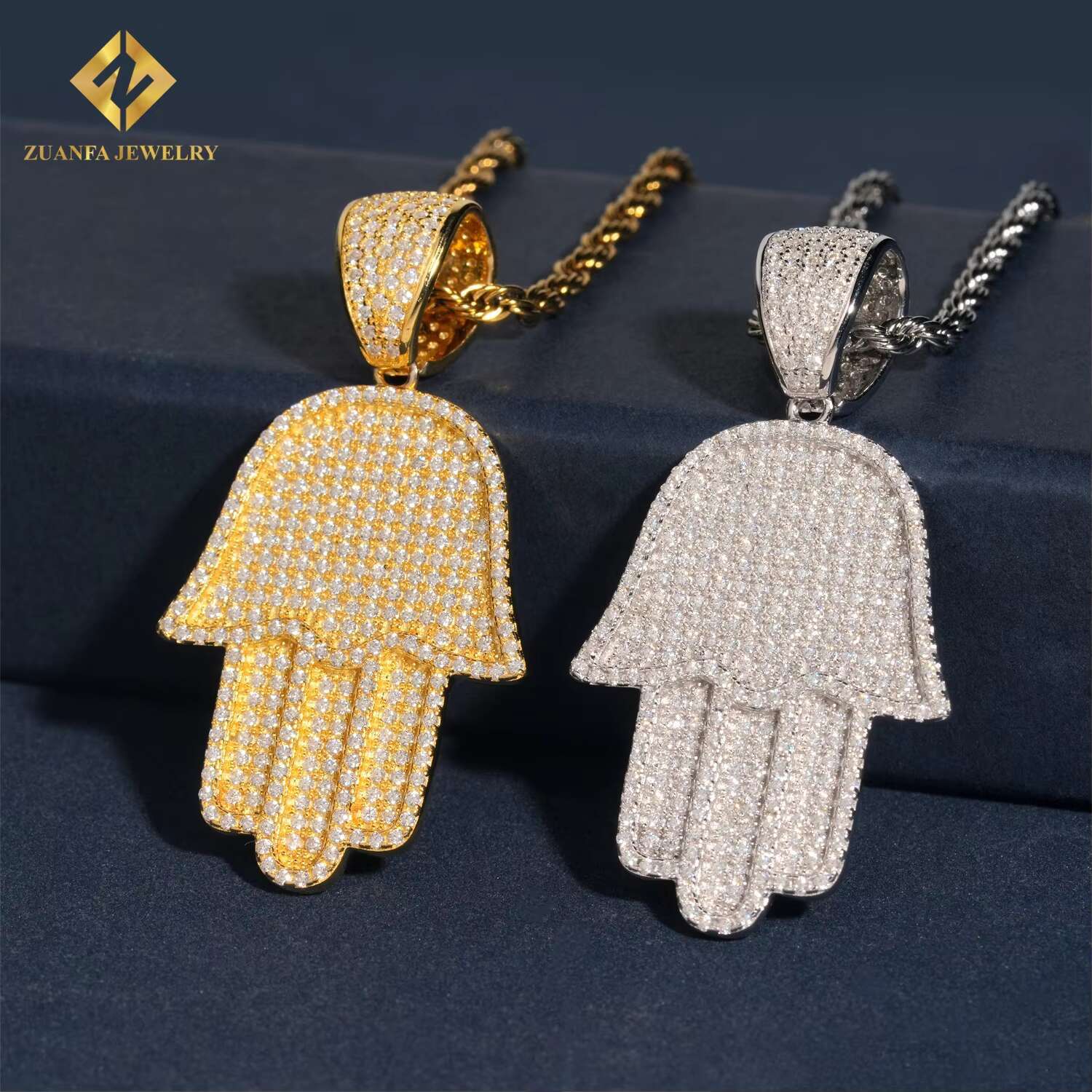 GRA Certificate Hip Hop VVS Moissanite Jewelry Charm Pendant 925 Solid Silver Custom Iced Out Diamond Hamsa Hand Pendant