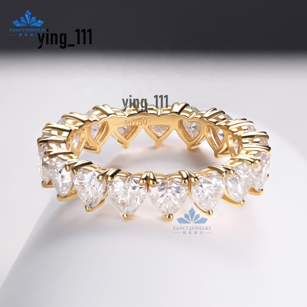 Custom D VVS Moissanite Eternity Band Jewelry 3.5x3.5mm Heart Lab Grown Moissnaite Gemstones 18K Gold Wedding Bands Rings