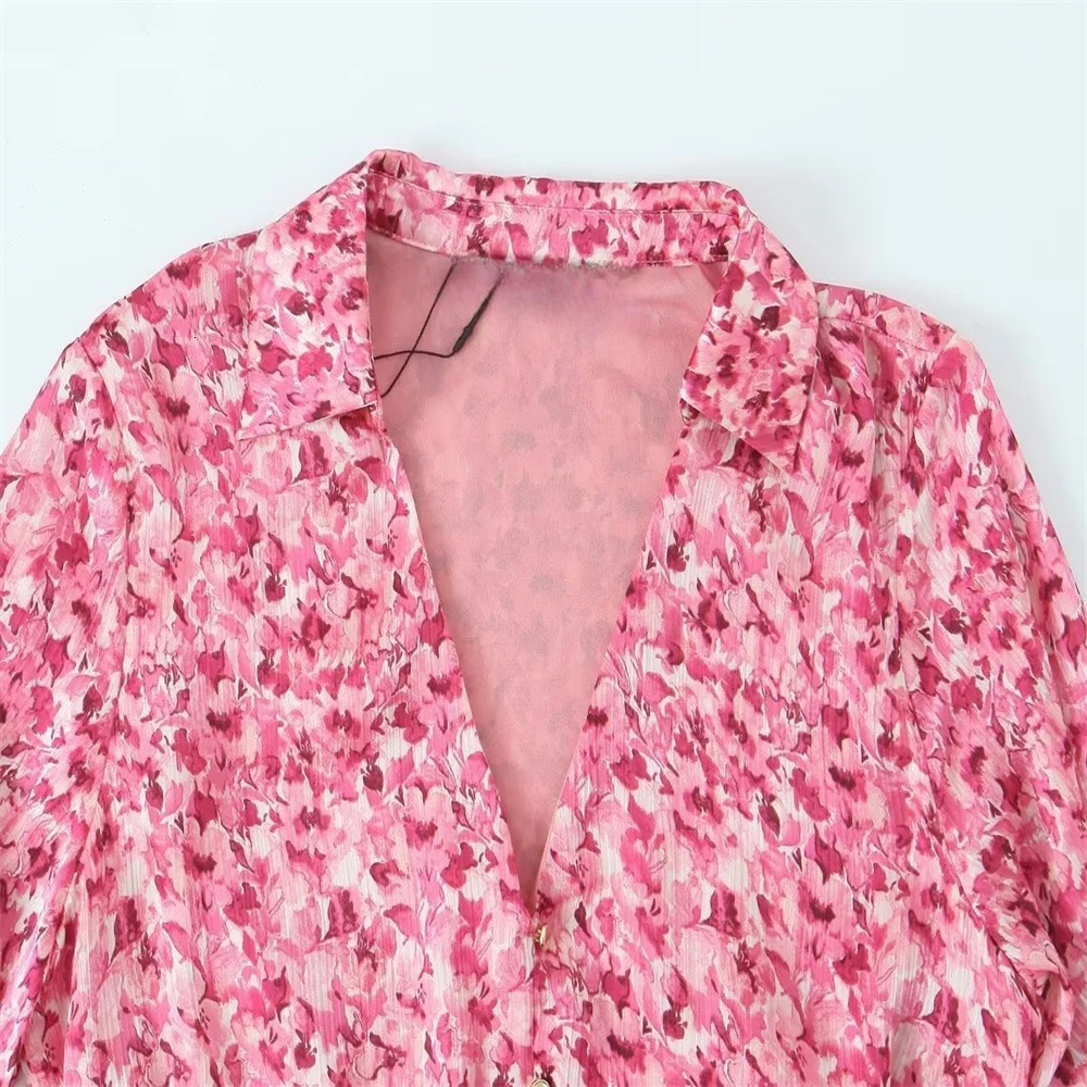 PB ZA Pink Flower Printed Womens Long sleeved Dress with Vneck Belt and Flame Bottom Fashionable Fashion 250409