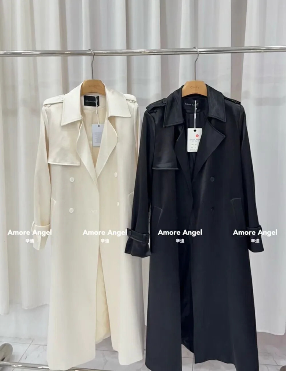 BJTZ solid color long sleeved n feels like a double breasted trench coat for women in the spring of 250409