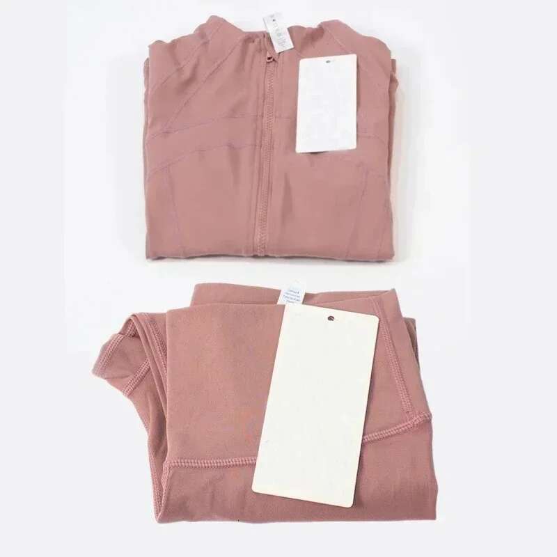 Women's yoga suit 2-piece set, elastic nude jacket top, leggings, custom fiess running sports set
