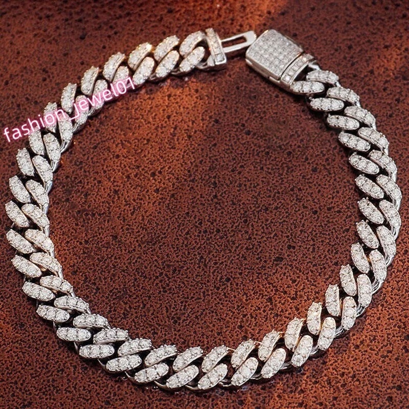 Iced Out Diamond 6mm 8mm Miami 925 Sterling Silver Bracelet 14k Gold Moissanite Cuban Link Chain Necklace