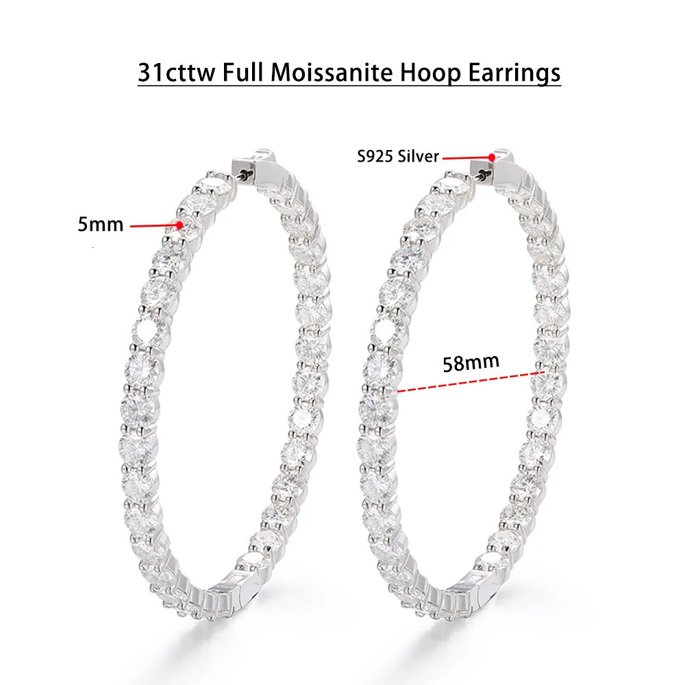 Serenity 31cttw 5mm D Color Hoop Earrings For Women Wedding Bridal S925 Silver Earrings Anniversary Gift Fine Jewelry 250403