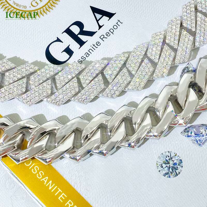 Hip Hop Miami Cuban Link Chain Mens 14k 18k Gold Plated 18mm Diamond Necklace Men Jewelry Custom Cuban Link Chain in Silver 925