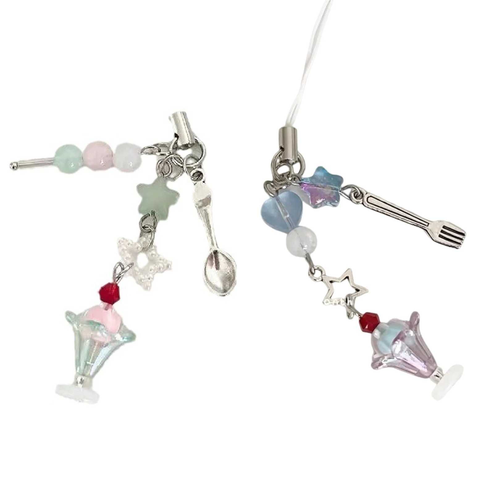 Cute Bow Cream Pendant Phone Chain Charm Beaded Keychain Phone Str Hanging Rope Earphone Pendant Decorative AccessoriesXJ250409