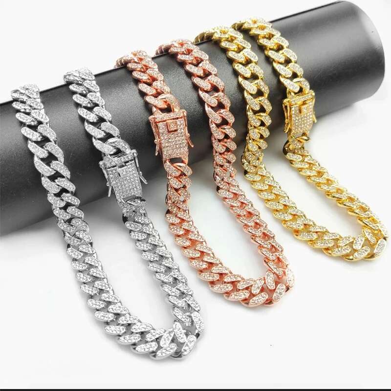 Men Cuban Chain Hip Hop Bracelet Necklace Silver Metal Link Chains Rhinestone Mens Jewelry Bracelets Necklaces